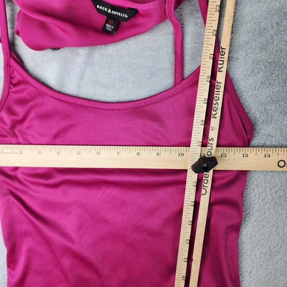 Rock & Republic Top Womens XS Pink Layered Sleeveless Tank Studs 2 Piece Tunic